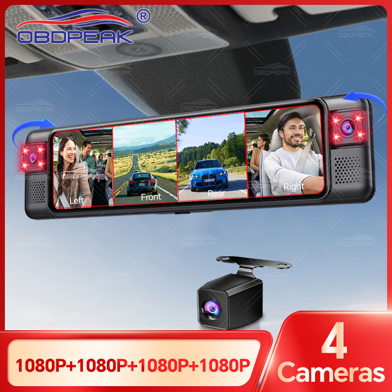 Dash Cam Night Vision Infrared - OBDPEAK D75 4CH 11-calowy 1080P Kamera