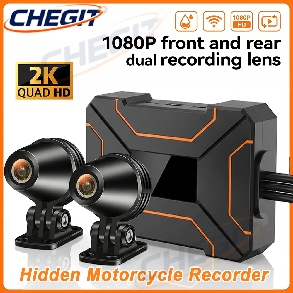 Dash Cam 2K Dual Lens - Wodoodporny, ukryty rejestrator motocyklowy 2K/1080P z