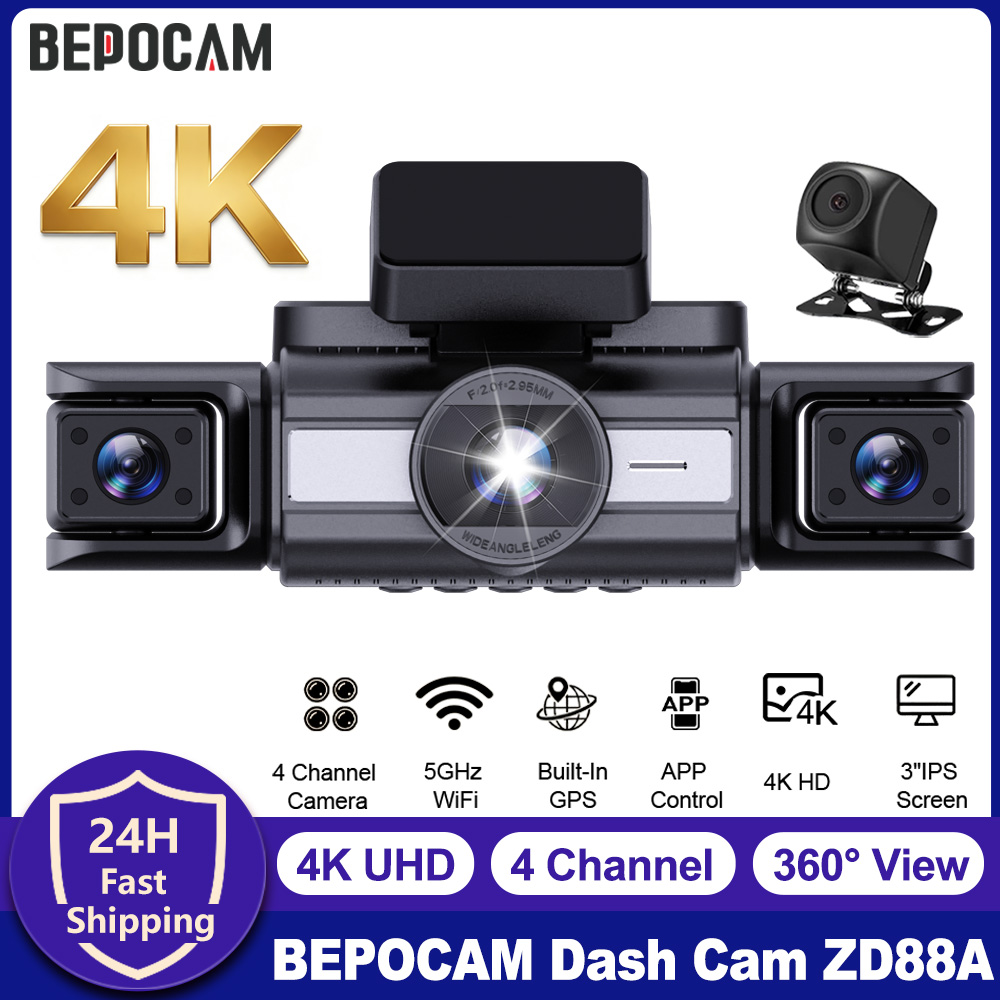 Dash Cam Front And Rear 4K - BEPOCAM 4-kanałowy wideorejestrator samochodowy 4K z