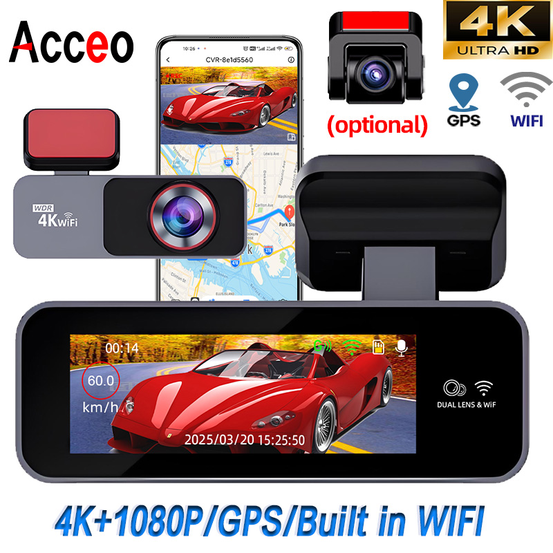 Dual Dash Cam With Gps Wifi - Kamera samochodowa Acceo 4K Ultra HD