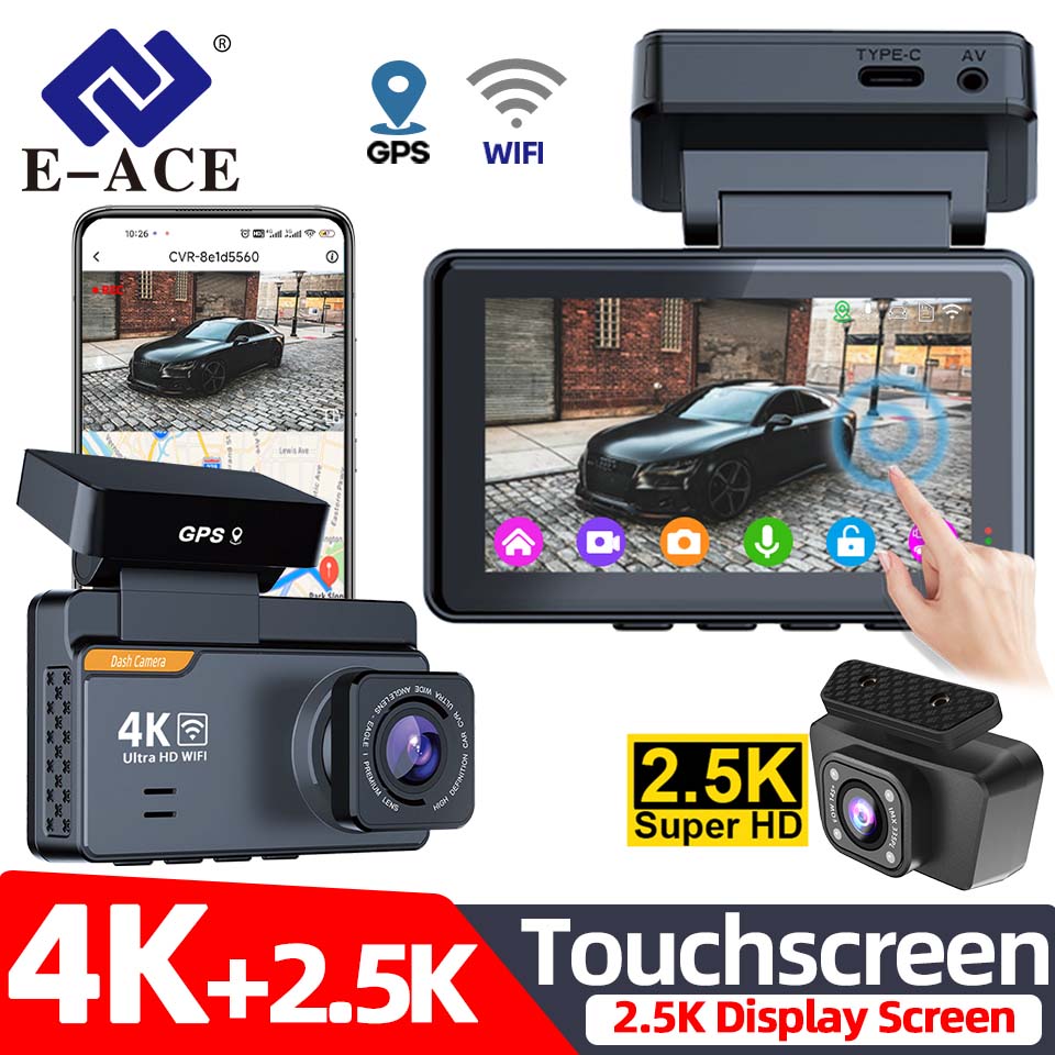 Dash Cam Front And Rear 4K - E-ACE 4K Kamera samochodowa z ekranem