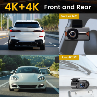 Dash Cam Front And Rear 4K - Kamera samochodowa 4K do SUV-ów, czarna