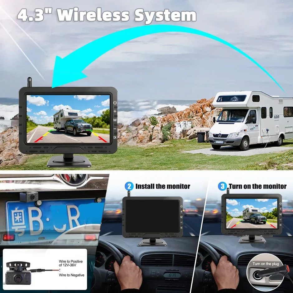 Dash Cam With Parking Monitor - Bezprzewodowy monitor parkowania HD 4,3 cala