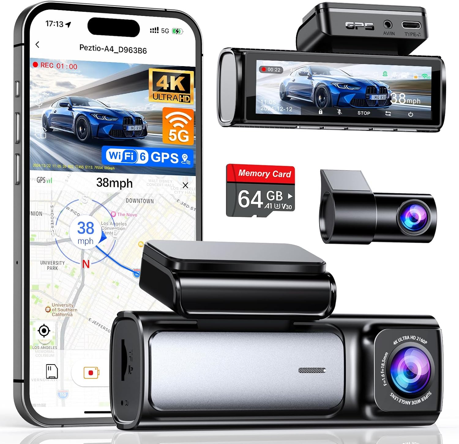 Dash Cam Front And Rear 4K - Przednia i tylna kamera samochodowa 4K