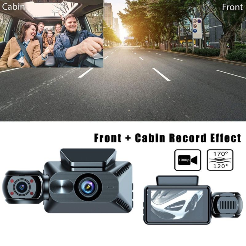 Dash Cam 3 Channel 1080P - Super Wyprzedaż: Kamera samochodowa 1080P z