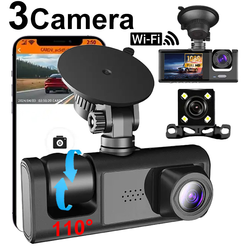 Dash Cam 3 Channel 1080P - Rejestrator Samochodowy Kamera Samochodowa WiFi Trzy