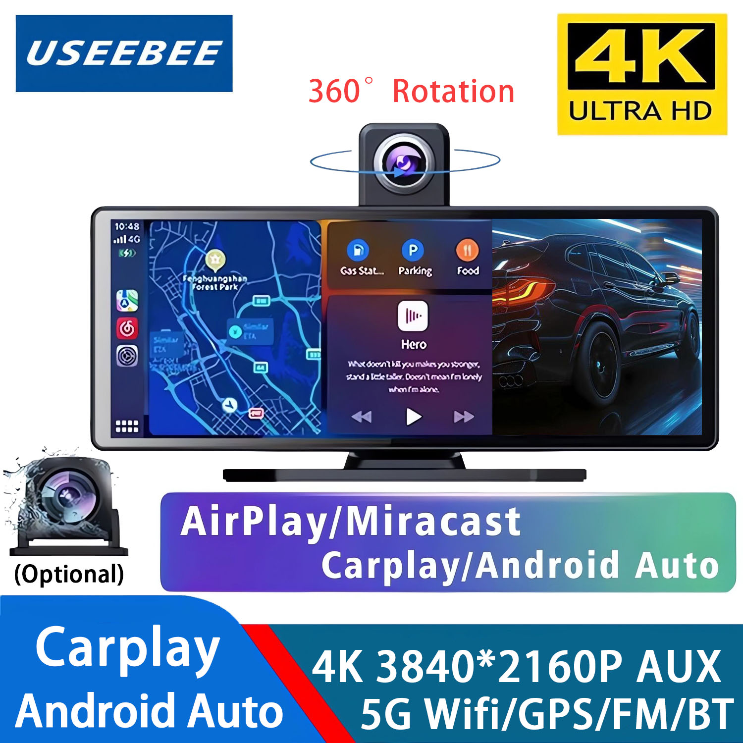 Dual Dash Cam With Gps Wifi - Kamera samochodowa 4K 3840*2160P z funkcją