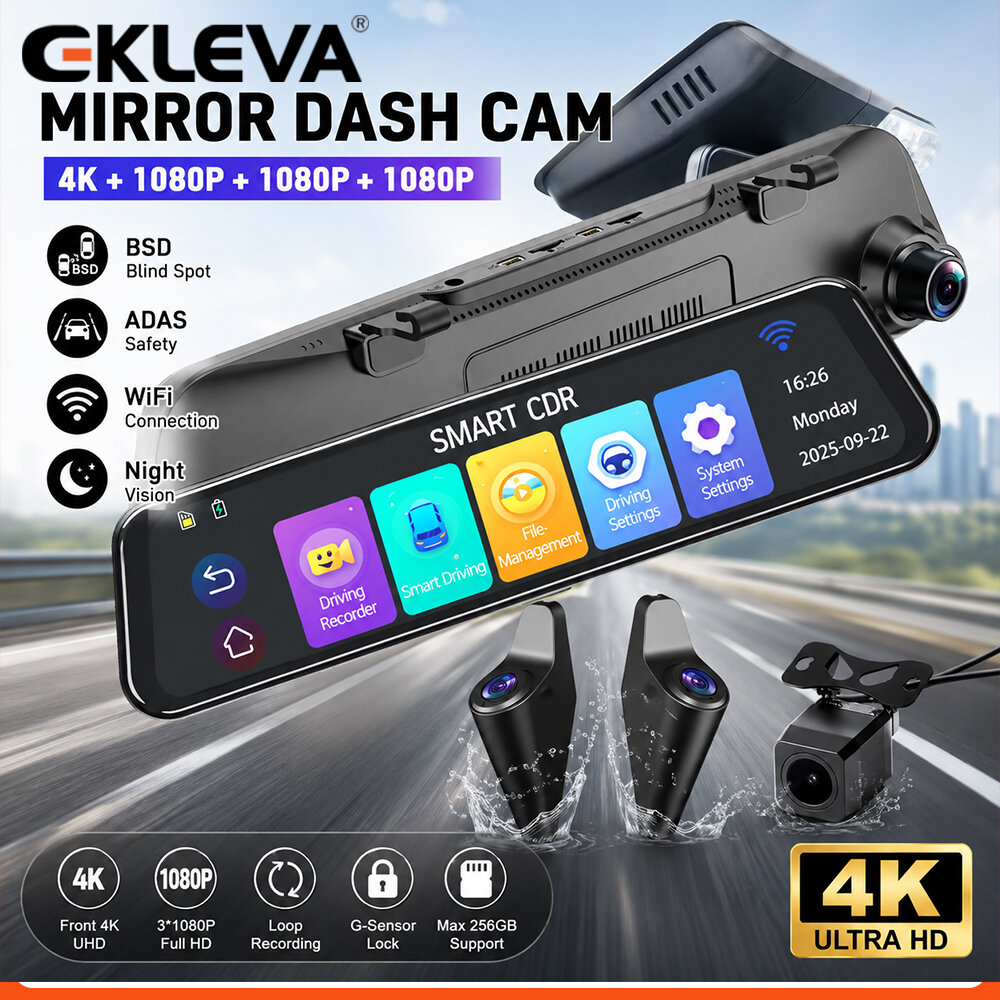 Dash Cam Rear View Mirror 12 Inch - EKLEVA 12-calowy wideorejestrator samochodowy 4K Super