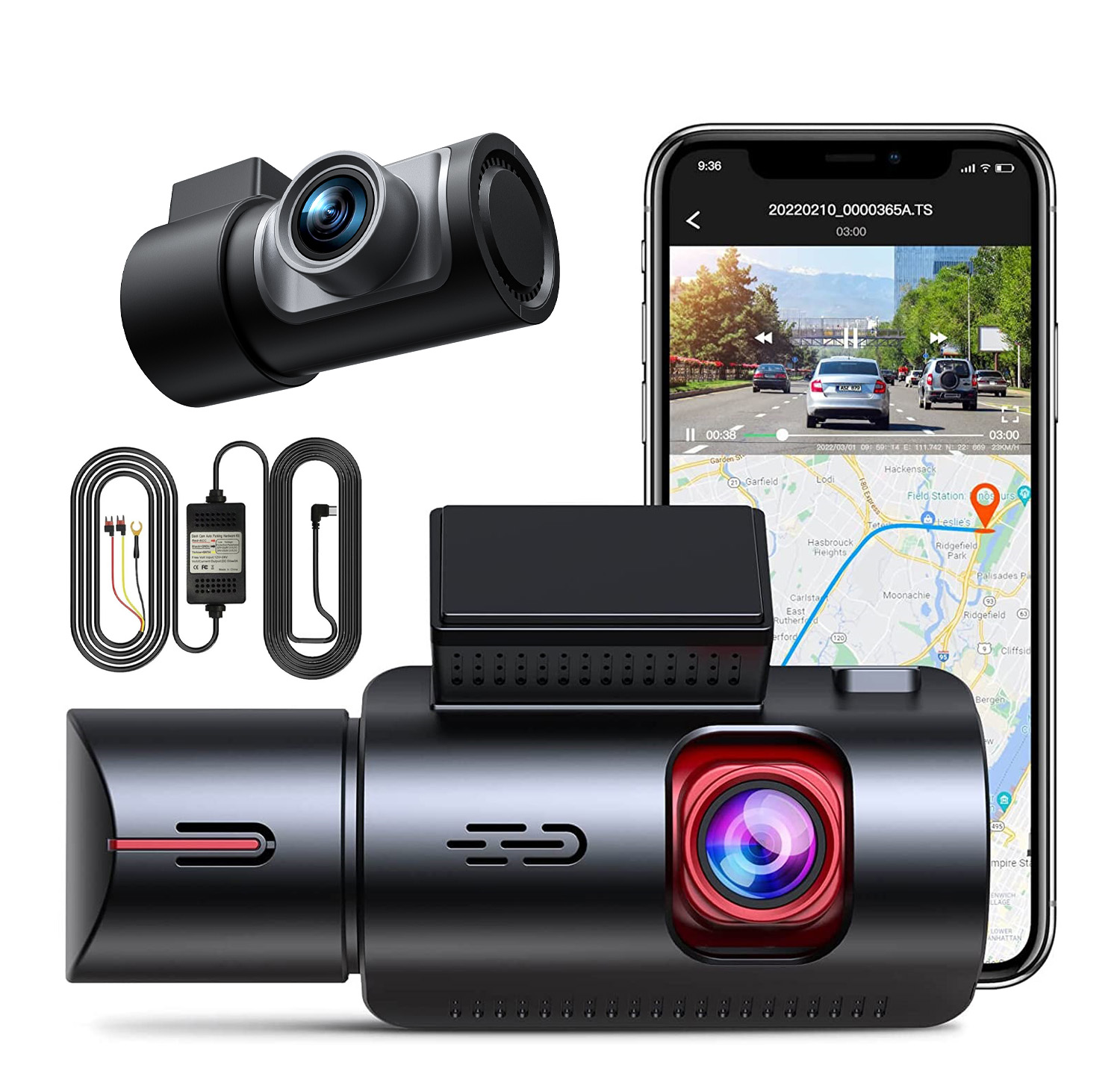 Dash Cam 3 Channel 1080P - Kamera samochodowa 4K+1080P+1080P, 3-kanałowa, z dwoma
