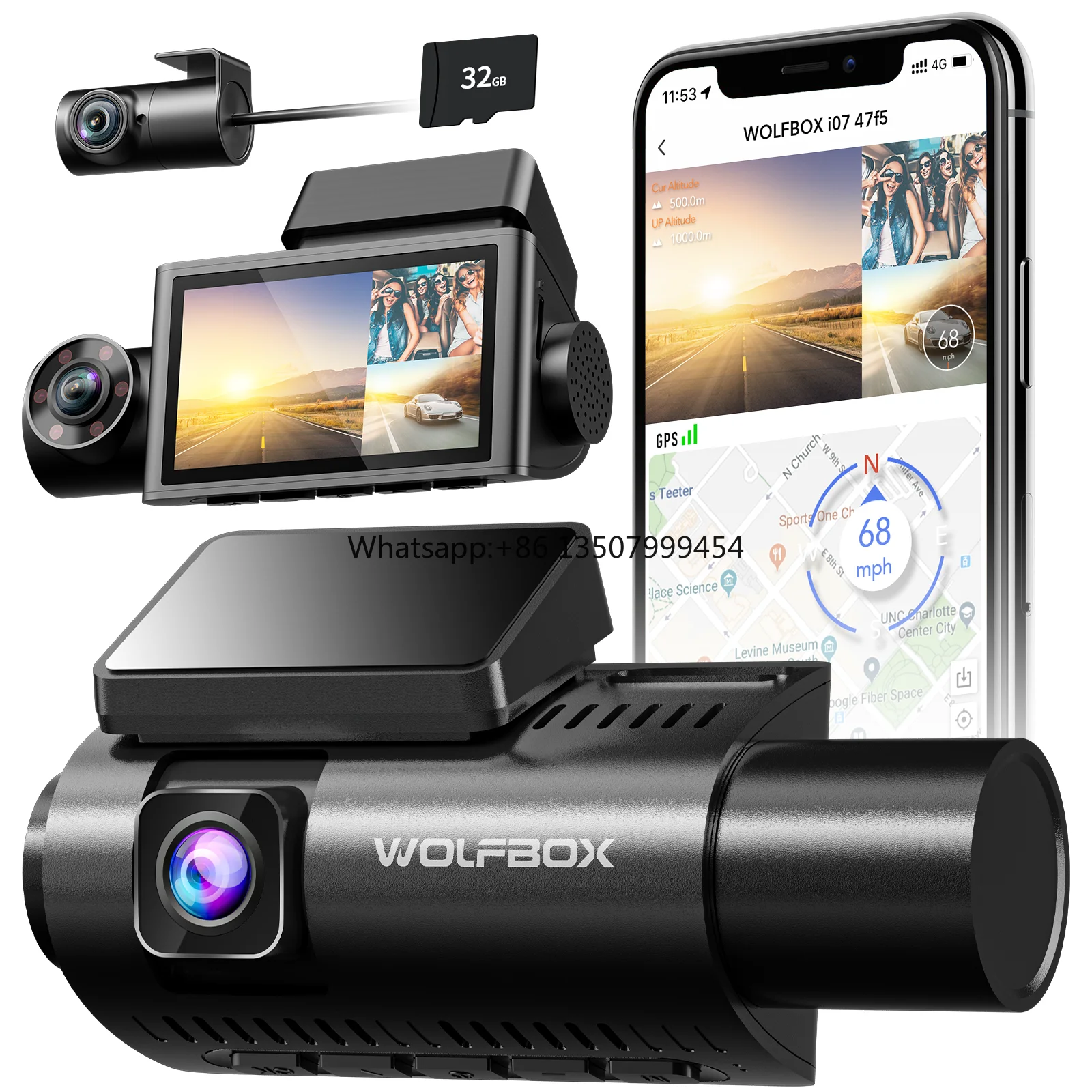 Dash Cam 3 Channel 1080P - Wolfbox I07 4K Kamera Samochodowa Przednia