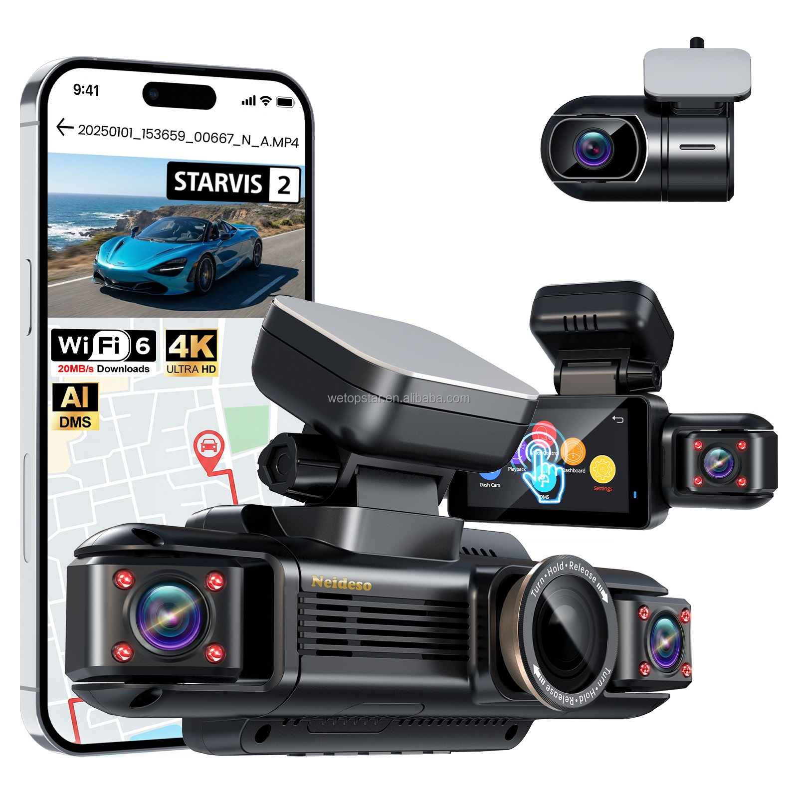 Dash Cam 3 Channel 1080P - Kamera samochodowa STARVIS 2 z 3-calowym