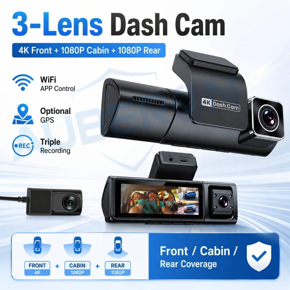 Dash Cam 3 Channel 1080P - 3-kanałowa kamera samochodowa 4K z nagrywaniem