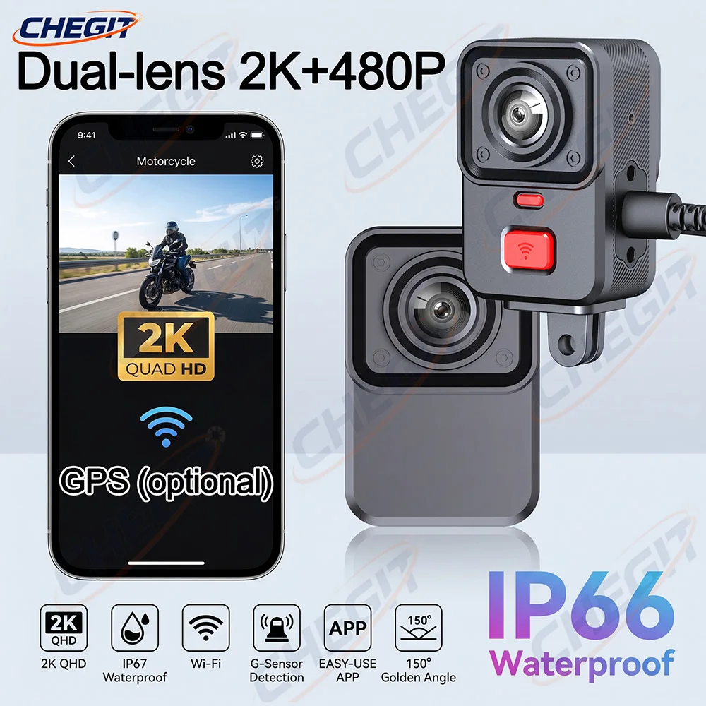 Dual Dash Cam With Gps Wifi - Rejestrator jazdy motocyklem 2K z dwoma