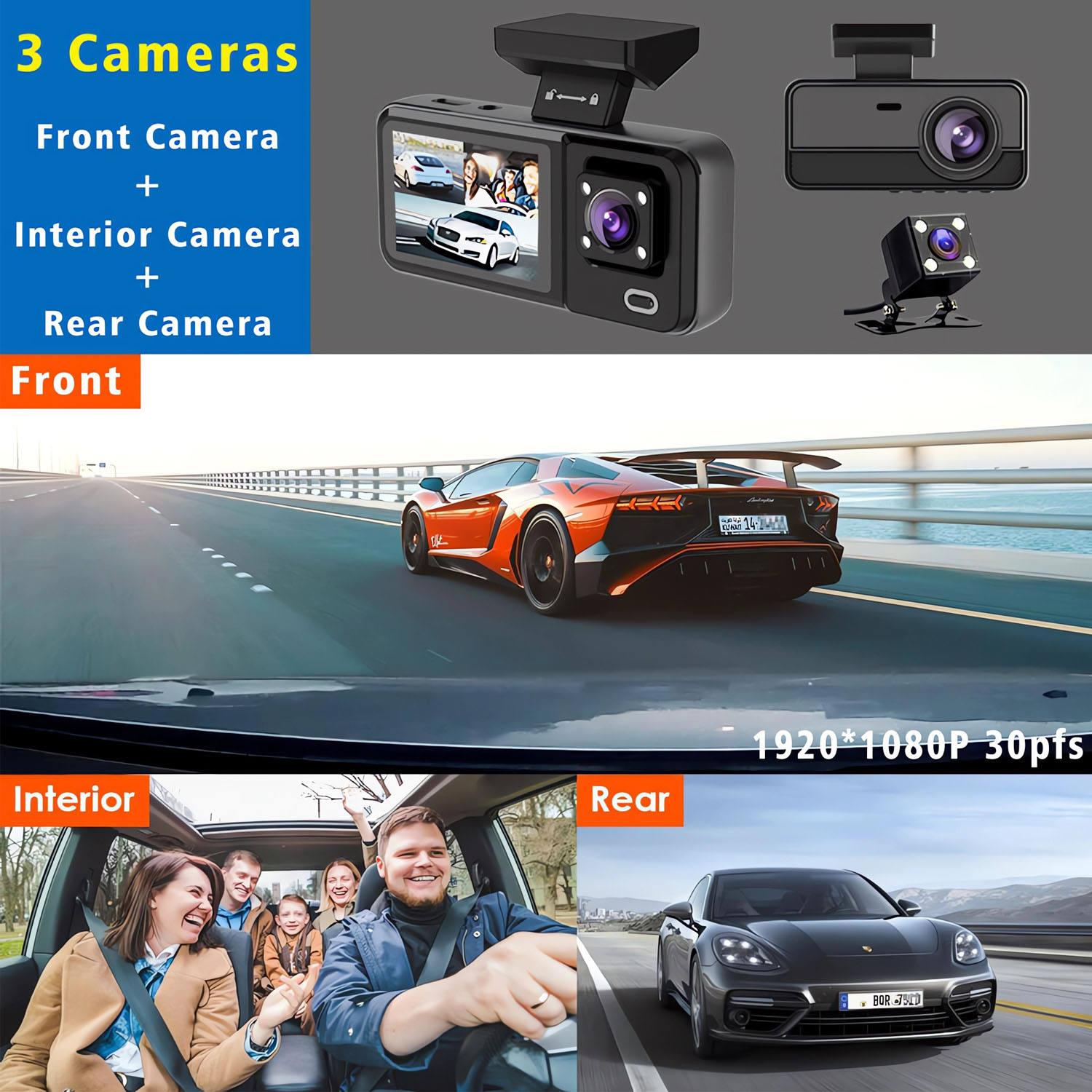 3-kanałowy samochodowy rejestr – Dash Cam 3 Channel 1080P recenzja i cena