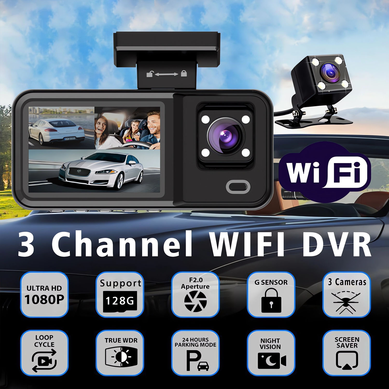 3-kanałowy samochodowy rejestr – Dash Cam 3 Channel 1080P recenzja i cena