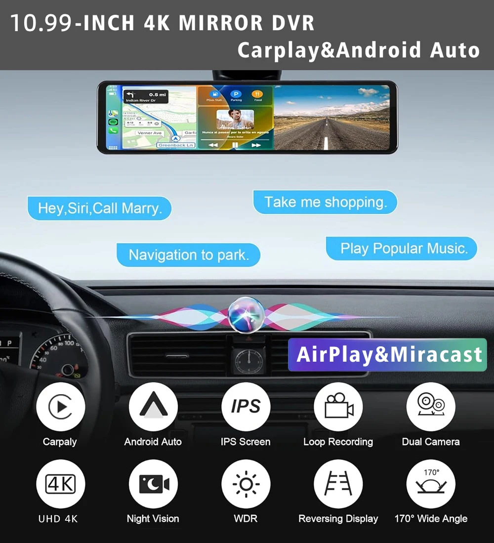 12-calowy 4K HD Carplay Luster – Dash Cam Rear View Mirror 12 Inch recenzja i cena