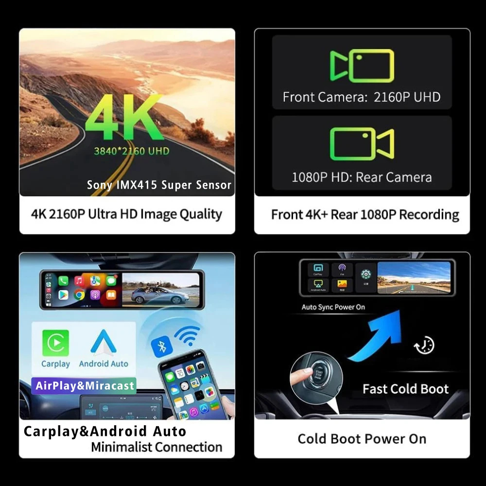 12-calowy 4K HD Carplay Luster – Dash Cam Rear View Mirror 12 Inch recenzja i cena