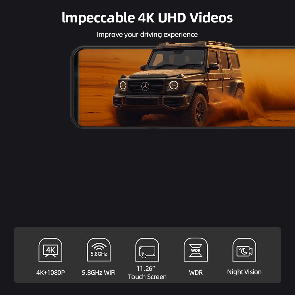 Rejestrator samochodowy 4K z l – Dash Cam Rear View Mirror 12 Inch recenzja i cena