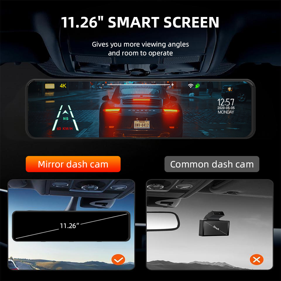Rejestrator samochodowy 4K z l – Dash Cam Rear View Mirror 12 Inch recenzja i cena