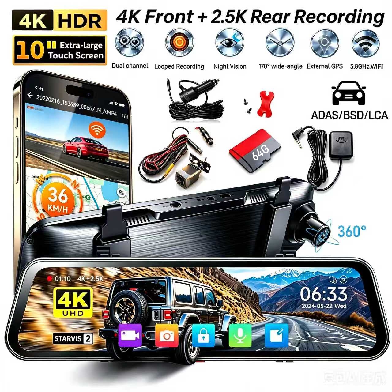 Kamera samochodowa X10 PRO z l – Dash Cam Mirror Backup Camera recenzja i cena