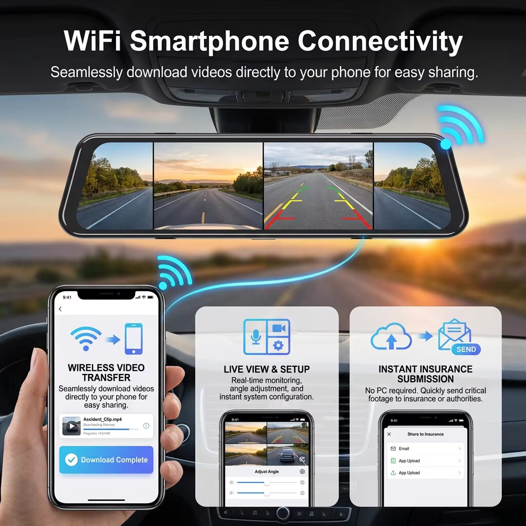 EKLEVA 12-calowy wideorejestra – Dash Cam Rear View Mirror 12 Inch recenzja i cena