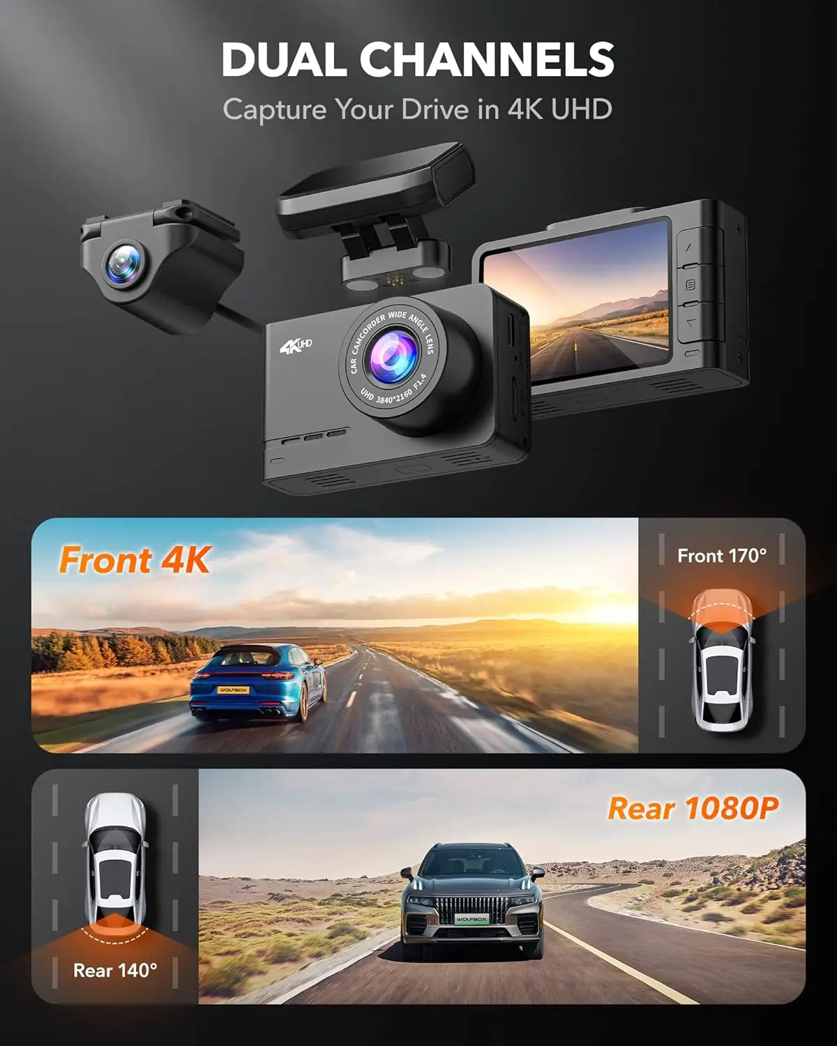 Wolfbox Dealer D07 Dual Double – Dash Cam Front And Rear 4K recenzja i cena