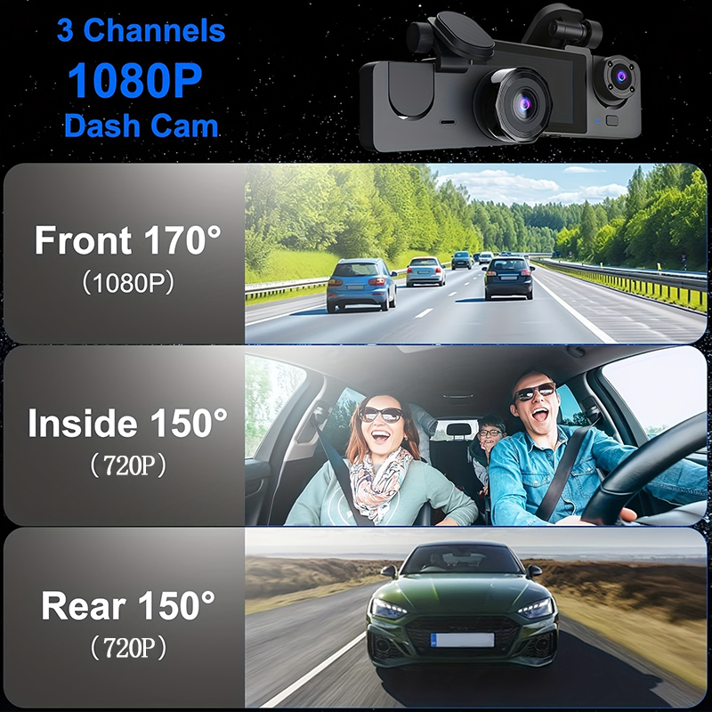 Kamera samochodowa WiFi z potr – Dash Cam 3 Channel 1080P recenzja i cena