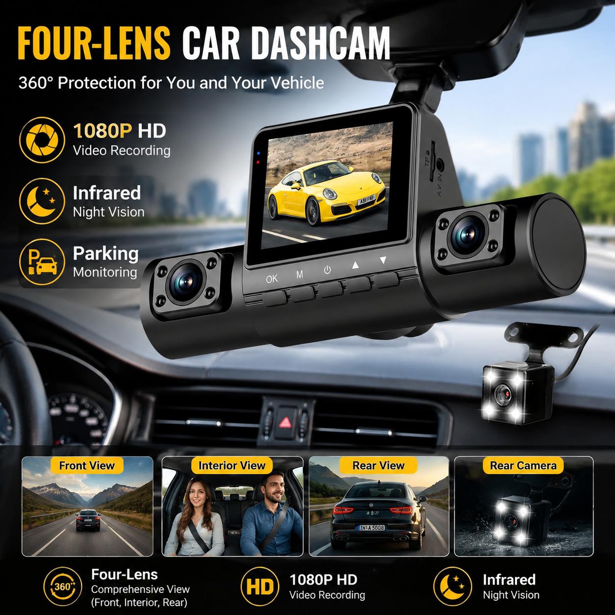 Kamera samochodowa z 4 obiekty – Dash Cam 360 Degree Panoramic recenzja i cena