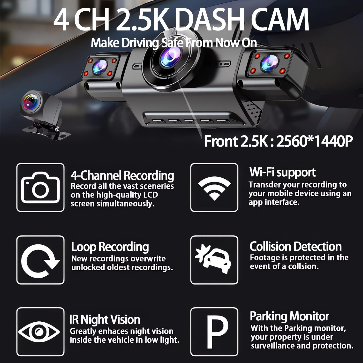 Kamera samochodowa 2.5K z 4 ob – Dash Cam 360 Degree Panoramic recenzja i cena