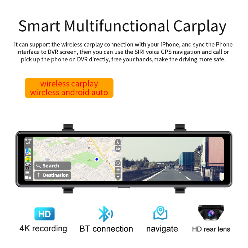 Kamera samochodowa Acceo 4K z  – Dash Cam Rear View Mirror 12 Inch recenzja i cena