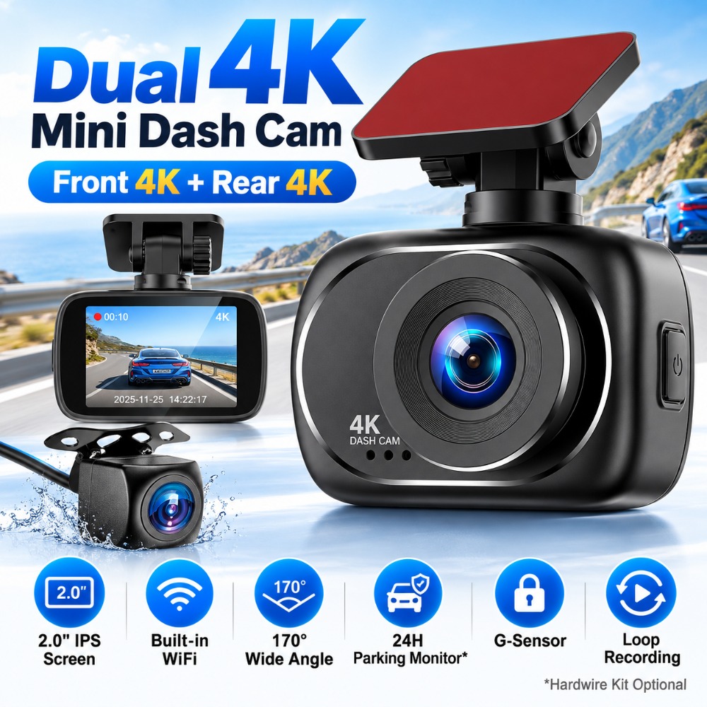Kamera samochodowa 4K, przedni – Dual Dash Cam With Gps Wifi recenzja i cena