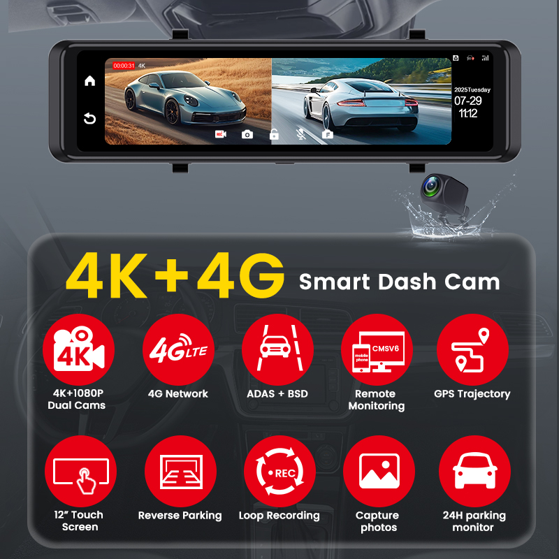 Kamera samochodowa 4K Dash Cam – Dash Cam Mirror Backup Camera recenzja i cena